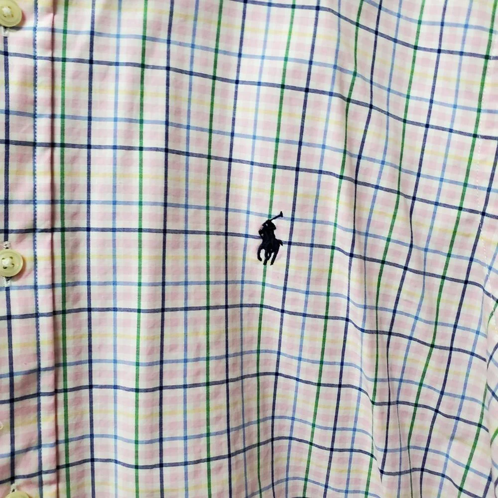 Polo Ralph Lauren Men’s XL Blue Pink Plaid Check Long‎ Sleeve Classic Fit Button
